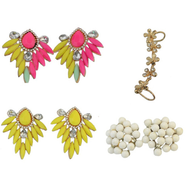 E-0684   E-3334  E-0515 Fashion Charming Fluorescence Color Resin Drop Leaf Rhinestone Ear Stud Earrings