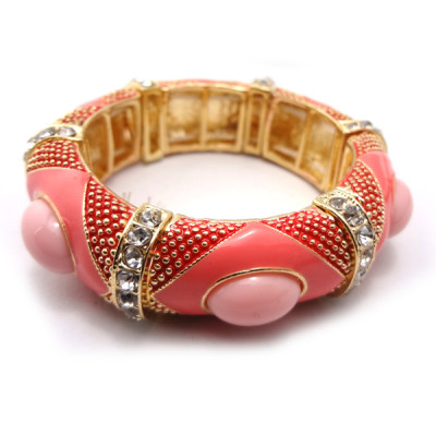 B-0242 New Fashion Gold Plated Enamel Rhinestone Charming Gem Cuff Bangle Adjustable