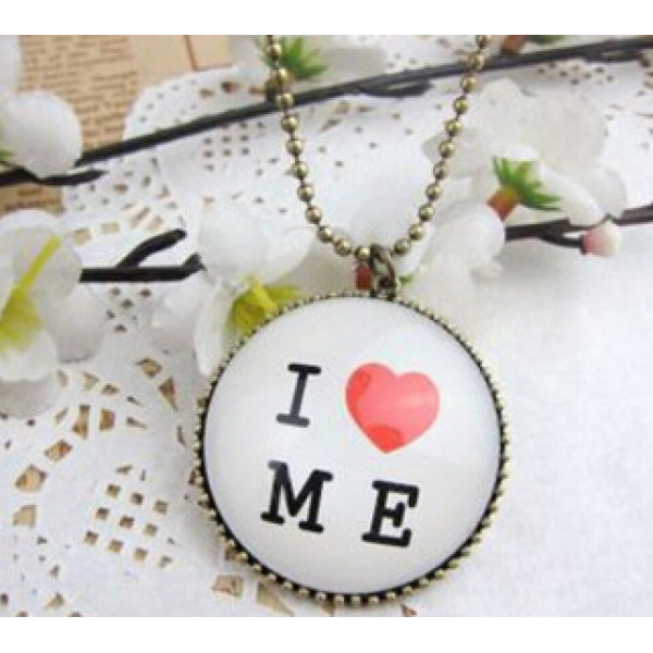 S-0060-N  Womens charm fashion  I Love Me  Round chain Pendant Necklace