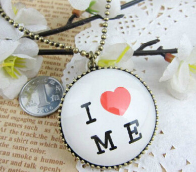 S-0060-N  Womens charm fashion  I Love Me  Round chain Pendant Necklace