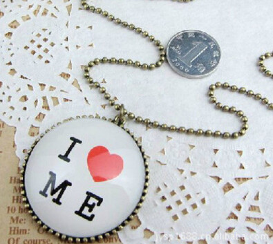 S-0060-N  Womens charm fashion  I Love Me  Round chain Pendant Necklace