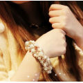 S-0022 Amazing White Pearl Gold Plated Flower Necklace Bracelet Jewelry Set