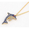 S-0065 New Coming Gold Plated Rhinestone Dark Blue Glazed Dolphin Necklace Earring Set