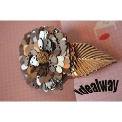 F-0021 Charming Gold Plated Leaf Grey Paillette Flower Hair Clip For Girls
