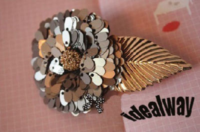F-0021 Charming Gold Plated Leaf Grey Paillette Flower Hair Clip For Girls