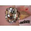 F-0021 Charming Gold Plated Leaf Grey Paillette Flower Hair Clip For Girls
