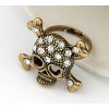 R-0010  Retro Bronze Rhinestone Crystal Bone Skeleton Skull Pirate Ring Size Adjustable