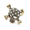 R-0010  Retro Bronze Rhinestone Crystal Bone Skeleton Skull Pirate Ring Size Adjustable