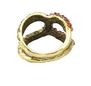 R-1109 European Bronze Alloy Rhinestone Small Gem Hollow Out Bowknot Shape Metal Ring
