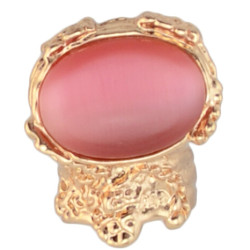 R-0804 R-0800 Gold Tone Engraving Big Cat Eye Gem Stone Ring