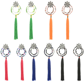 E-4267 5 Colors Fashion Bohemian AAA Zircon Rhinestone Flower Tassel Earrings For Women Party Jewelry