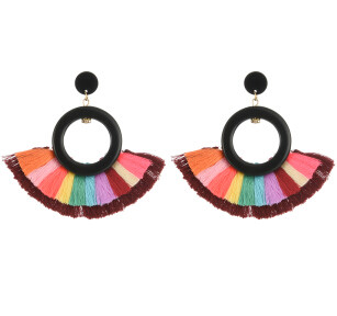 E-4264 3 Colors Fashion Bohemian Rhinestone Thread Tassel Drop Earrings Party Jewelry