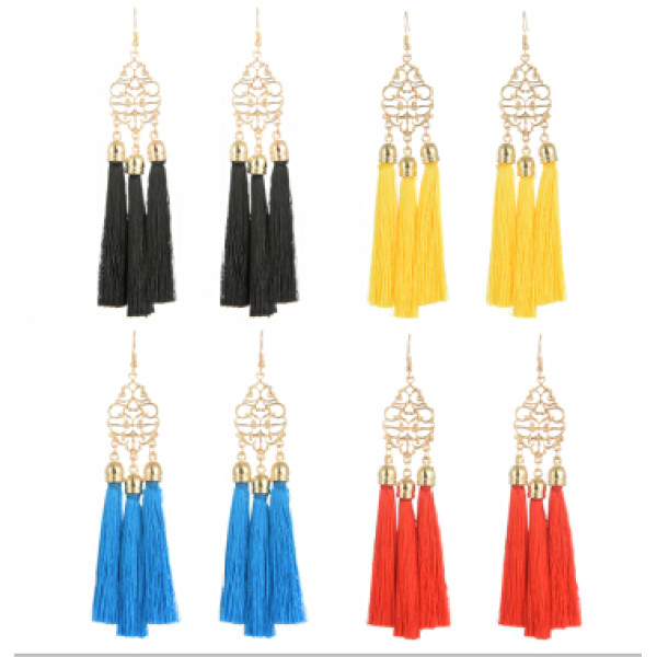 E-4266 4 Colors Ethnic Gold Metal Long Tassel Drop Earrings for Women Bohemian Wedding Party Jewelry
