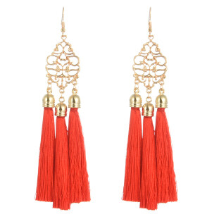 E-4266 4 Colors Ethnic Gold Metal Long Tassel Drop Earrings for Women Bohemian Wedding Party Jewelry