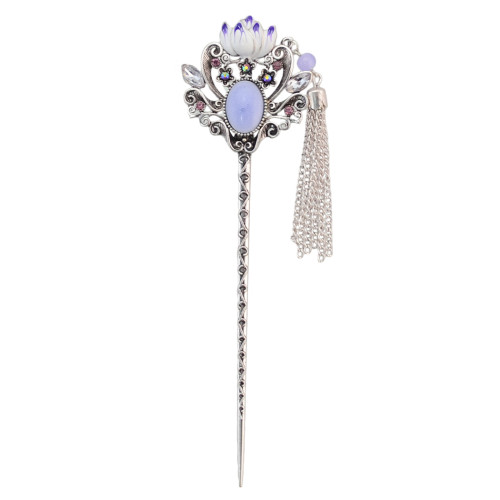 F-0457 4 Colors New Fashion   Rhinestone Tassel Lotus Shape Hair Sticks For Women  Jewelry Accessories