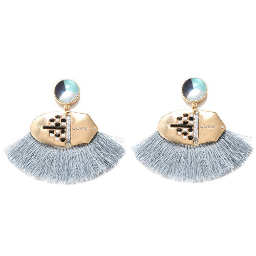 E-4273 6 Colors Fashion Bohemian Rhinestone Thread Tassel Drop Pom Earrings Party Jewelry