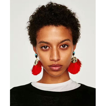 E-4273 6 Colors Fashion Bohemian Rhinestone Thread Tassel Drop Pom Earrings Party Jewelry