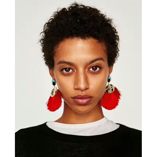 E-4273 6 Colors Fashion Bohemian Rhinestone Thread Tassel Drop Pom Earrings Party Jewelry