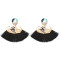 E-4273 6 Colors Fashion Bohemian Rhinestone Thread Tassel Drop Pom Earrings Party Jewelry