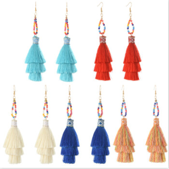 E-4272 5 Colors Bohemian Long Thread Tassel Drop Earrings for Women Wedding Party Gift