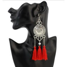 E-4271 4 Colors Ethnic Silver Metal Thread Long Tassel Drop Earrings for Women Bohemian Party Jewelry