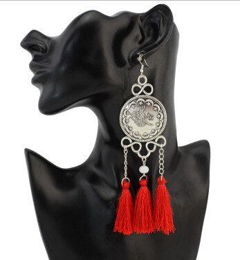 E-4271 4 Colors Ethnic Silver Metal Thread Long Tassel Drop Earrings for Women Bohemian Party Jewelry
