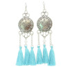 E-4271 4 Colors Ethnic Silver Metal Thread Long Tassel Drop Earrings for Women Bohemian Party Jewelry