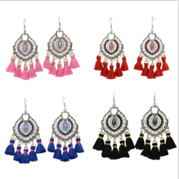 E-4276 4 Colors Ethnic Bohemian Thread Tassel Drop Earrings for Women Party Anniversary Jewelry Accessories