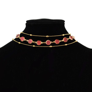 N-6922 3Pcs/set Fashion  Multilayer Gold Plated Red Crystal Necklaces for Women  Party  Jewelry