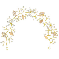 F-0460 Fashion Women Pearl Leaf Crystal Chain Handmade Hair Accessories  for Women Jewelry