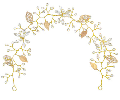 F-0460 Fashion Women Pearl Leaf Crystal Chain Handmade Hair Accessories  for Women Jewelry