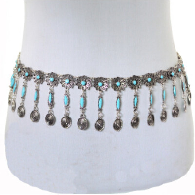 N-6921 Bohemian Vintage Silver Fashion  Body Chain Bell Carved Hollow Out Flower Waist Belly Chain for Women Jewelry