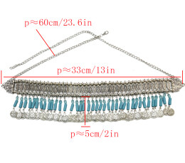 N-6927 Bohemian Vintage Silver Fashion Body Chain Hollow Out Flower Waist Belly Chain for Women Jewelry