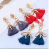 E-4283 5 Colors Ethnic Gold Metal Long Tassel Drop Earrings for Women Bohemian Wedding Party Jewelry