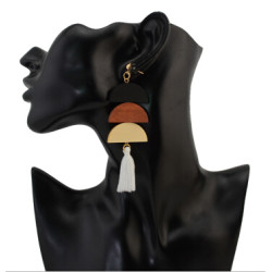 E-4280 Ethnic Wood Bead Tassel Drop Earrings for Women Bohemian Wedding Party Fashion Accessories