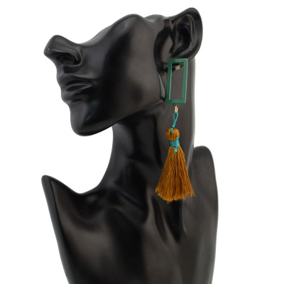 E-4288 3 Colors Vintage Bohemian Hook Bead Tassel Drop Earring for Women Earring