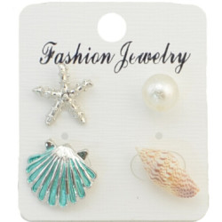 E-4287 4Pcs/Set Fashion 2Colors Conch scallop pearl starfish Stud Earrings Eomen Party Jewelry