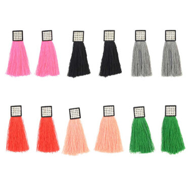 E-4285 6 Colors Women Rhinestone Long Thread Tassel Drop Earrings for Bohemian Wedding Party Fashion Accessories