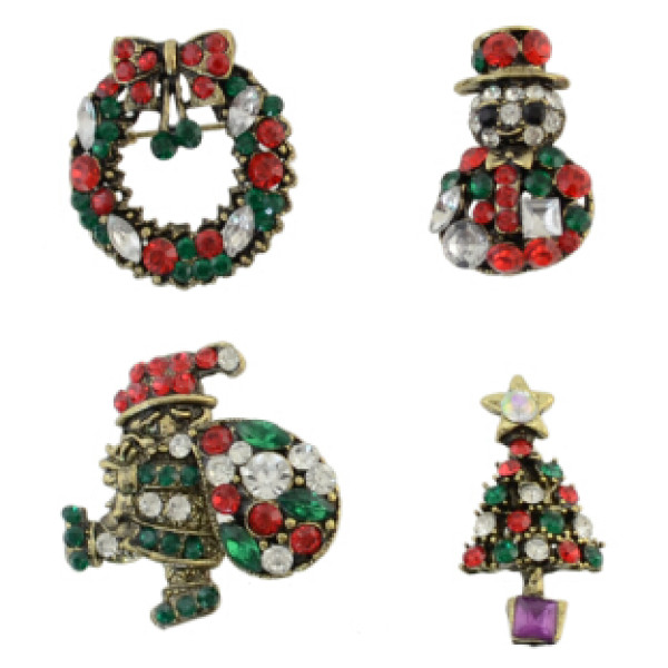 P-0377 Vintage 2pcs/set Christmas Gift  Santa Claus Christmas tree Snowman wreath Brooch Pin
