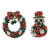 P-0377 Vintage 2pcs/set Christmas Gift  Santa Claus Christmas tree Snowman wreath Brooch Pin