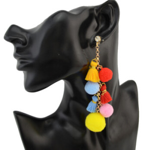 E-4290 New Fashion Colorful Thread Tassel Pom Pom Earrings for Women Bohemian Wedding Party Jewelry