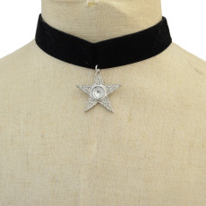 N-6926 Fashion Gothic Five-star Shaped Water Droplets Crystal Black Velvet  Choker Necklace For Women