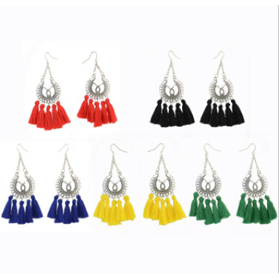 E-4292 Vintage Silver Metal Thread Tassel Long Drop Earrings for Women Bohemian Wedding Party Jewelry