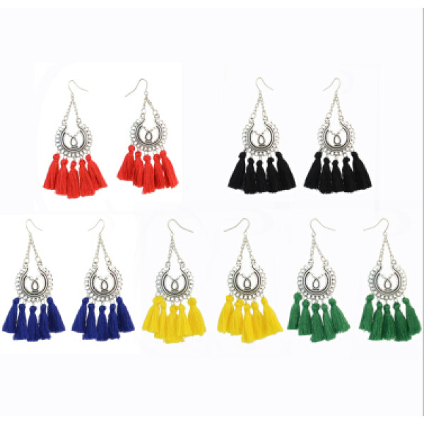 E-4292 Vintage Silver Metal Thread Tassel Long Drop Earrings for Women Bohemian Wedding Party Jewelry