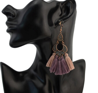 E-4296 Vintage Bohemian Silver Metal Thread Tassel  Drop Earrings for Women Party Jewelry