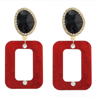 E-4297 6 Colors Bohemian Rectangle Rhinestone Acrylic Drop Earrings for Women Wedding Party Fashion Accessories