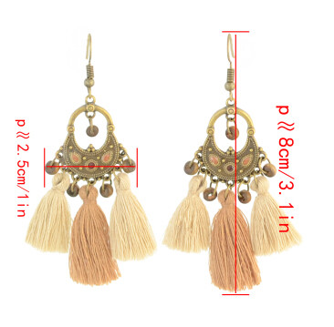 E-4307 Vintage Bohemian Beads Thread Long Tassel Drop Earrings for Women Bohemian Party Jewelry