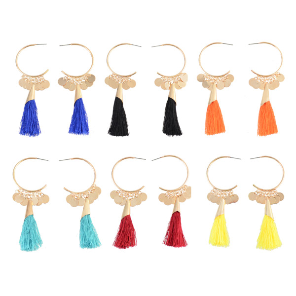 E-4309 6 Colors New Arrive Hook Dangle Tassel Coin Enamel Earring for Women Jewelry