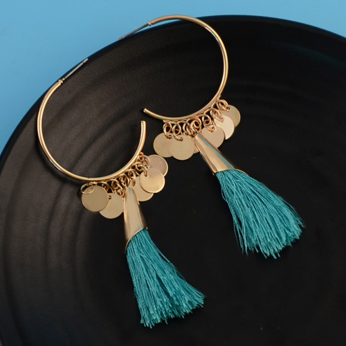 E-4309 6 Colors New Arrive Hook Dangle Tassel Coin Enamel Earring for Women Jewelry
