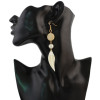 E-4319 5 Colors Fashion Feather Shape Wood Beads Pearl Drop Dangle Earrings for Women Bohemian Party Jewelry